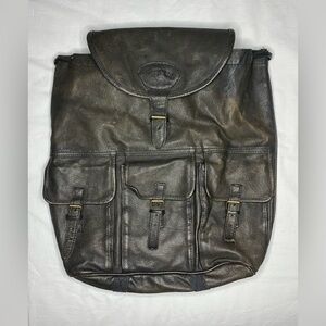 Camel Cigarettes Backpack Black Leather Drawstring Top Vintage Buckle Pocket Bag